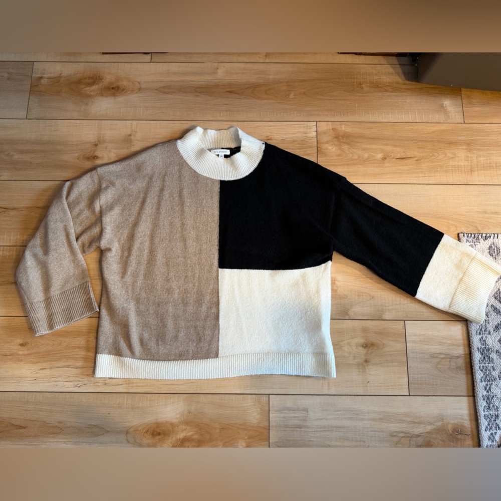 Blu Pepper Black, Cream, and Tan Colorblock Turtleneck Sweater